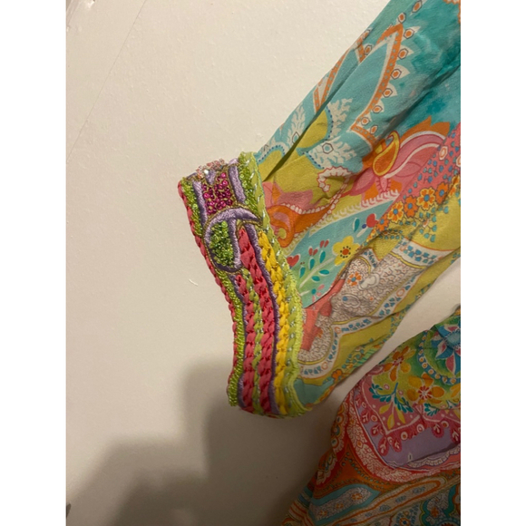 Rare Emamó Womens Silk Beaded Pastel Paisley/ Floral Cover‎ Up Size Medium - Picture 2 of 8